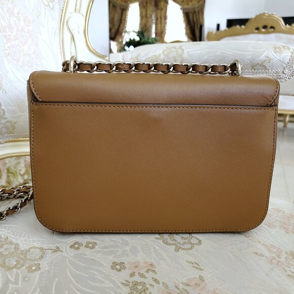 Tory Burch Robinson Tan Saffiano Leather Logo Shoulder Bag Chain Crossbody - Picture 4 of 15